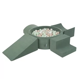 KiddyMoon Piankowy plac zabaw z piłeczkami zieleń lasu: pastelowy beż-biały-mięta basen 200/klin L/rampa L/półwałek L/schodek Zabawka plac zabaw - Zabawki do kąpieli - miniaturka - grafika 1