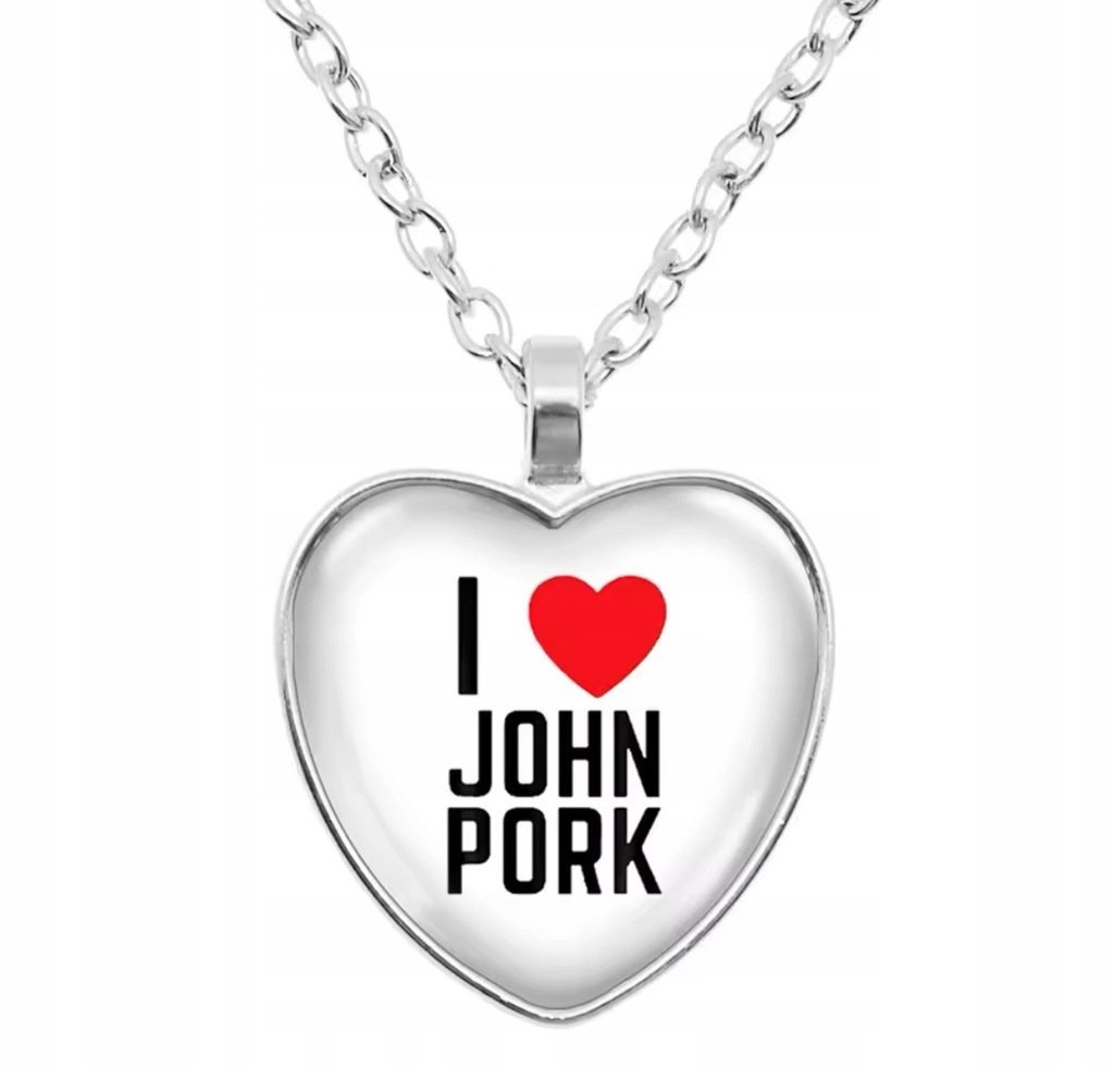 Naszyjnik wisiorek I Love John Pork Serce Mem prezent