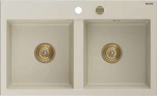 Mexen Hektor zlewozmywak granitowy 2-komorowy 800 x 490 mm, beżowy, syfon złoty - 6521802000-69-G - Zlewozmywaki - miniaturka - grafika 1