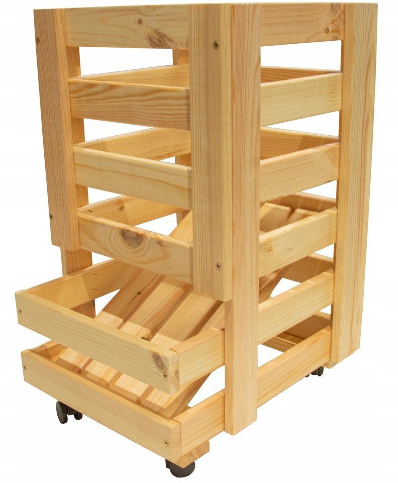 Drewniana skrzynka na ziemniaki 30x37x51 cm na kółkach