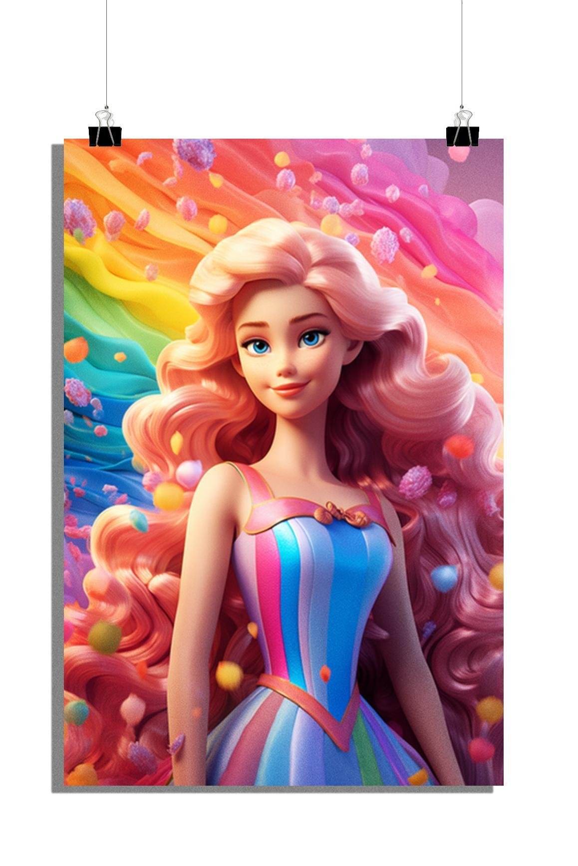 Plakat Barbie - Plakat Księżniczka - Plakat do przedszkola - Kolorowy plakat - 61x91cm - Idealny do oprawienia w ramkę
