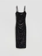 Sukienki - Reserved - Welurowa sukienka midi - ciemnobrązowy - miniaturka - grafika 1