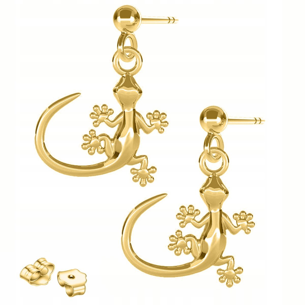 Złote Kolczyki Jaszczurki Gady Zwierzę Jaszczurka Wkrętki SREBRO 925