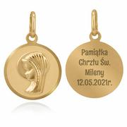 Biżuteria religijna - Złoty okrągły medalik pr.585 Madonna Chrzest Komunia Bierzmowanie PREZENT - miniaturka - grafika 1