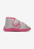 Kapcie damskie - Szare Kapcie za Kostkę na Rzep Ozdobione Naszywką Briafna - miniaturka - grafika 1