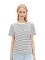 Koszulki i topy damskie - T-shirt damski TOM TAILOR z nadrukiem serca, 31539-złamanej bieli granatowy cienki pasek, XS - miniaturka - grafika 1