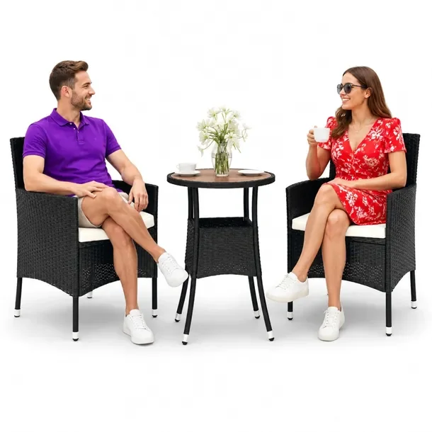 Zestaw mebli bistro ogrodowych czarny rattan PE 55x75 cm