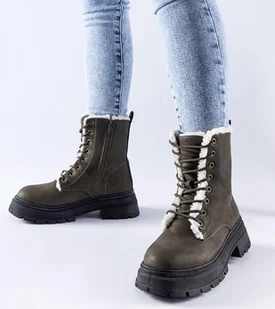 Zielone ocieplane traperki Tadasuni -38 - Botki damskie - miniaturka - grafika 1