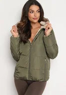 Kurtki damskie - Ciemnozielona Dwustronna Pikowana Kurtka z Kapturem Ściągana przy Rękawach Nevelas - miniaturka - grafika 1