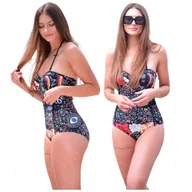 Stroje kąpielowe - USZTYWNIANY KOLOROWY STRÓJ KĄPIELOWY JEDNOCZĘŚCIOWY PLUS SIZE FISZBINY XL - miniaturka - grafika 1