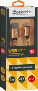 Defender Kabel USB Defender USB-LIGHTNING 1m 2,1A złoty - Kable komputerowe i do monitorów - miniaturka - grafika 1