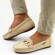 Mokasyny damskie - Beżowe zamszowe mokasyny damskie z łańcuchem Vinceza 2223 - miniaturka - grafika 1