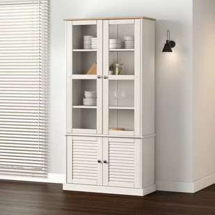 vidaXL Witryna VIGO, biała, 85x35x170 cm, lite drewno sosnowe - Półki do salonu - miniaturka - grafika 1