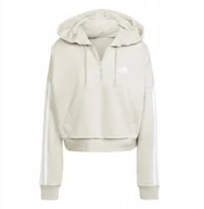 Bluzy damskie - Bluza damska adidas Essentials 3-Stripes French Terry Quarter-Zip Hoodie beżowa JN1958 XL - miniaturka - grafika 1