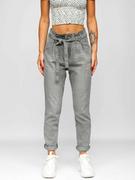 Spodnie damskie - Szare spodnie jeansowe damskie z paskiem Denley DM312N-3 - miniaturka - grafika 1