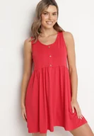 Sukienki - Czerwona Sukienka o Rozkloszowanym Kroju na Szerokich Ramiączkach z Guzikami Jenovira - miniaturka - grafika 1