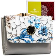 Portfele - Portfel damski Peterson ze skóry naturalnej lakierowany mały z ochroną RFID STOP na zatrzask i bigiel wielokolorowy - miniaturka - grafika 1