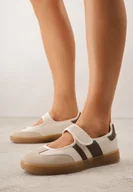 Trampki damskie - Beżowe Tenisówki Sneakeriny z Paskiem na Rzep Pirel - miniaturka - grafika 1