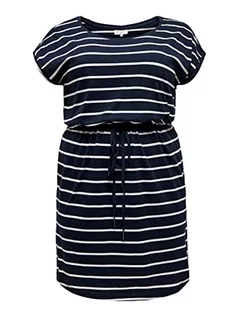 Sukienki - ONLY Carmakoma NOS Damska sukienka Carapril Ss Knee Stripe Noos, Stripes:primo Cloud Dancer Night Sky, XL - grafika 1