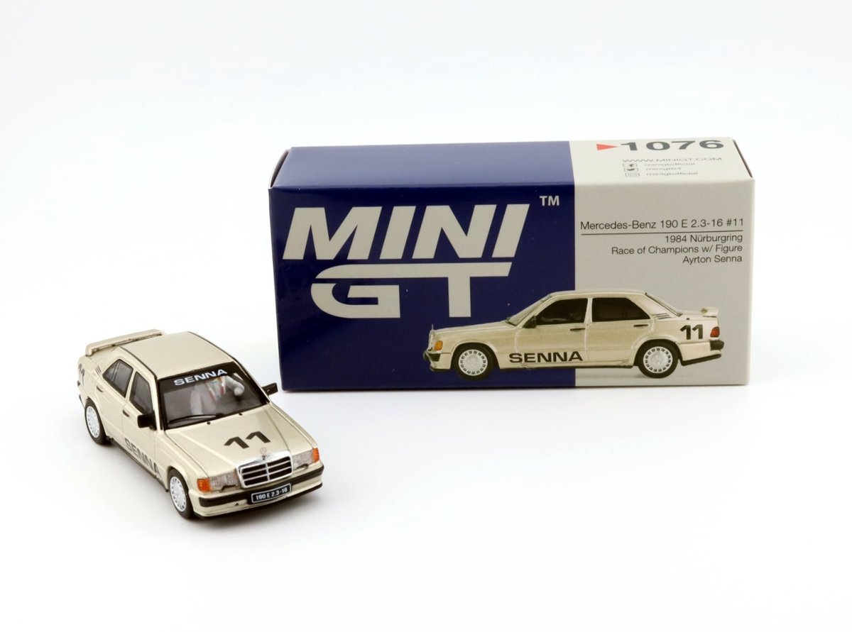 MINI GT Mercedes-Benz 190 E 2.3-16 #11 1984 Nurburgring Race of Champions with Figure Ayrton Senna LHD MGT01076-L MiniGT