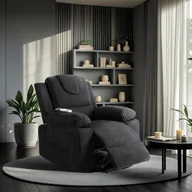 Fotele - Fotel Masujący FENIX z Funkcją Wstawania Elektrycznie Rozkładany Czarny Nowoczesny - miniaturka - grafika 1