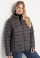 Kurtki damskie - Szara Pikowana Kurtka o Prostym Kroju z Niską Stójką Zeniva - miniaturka - grafika 1