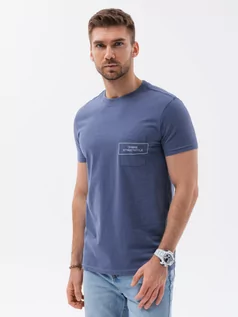 Koszulki męskie - T-shirt męski bawełniany z nadrukiem na kieszonce - niebieski V9 S1742 - grafika 1
