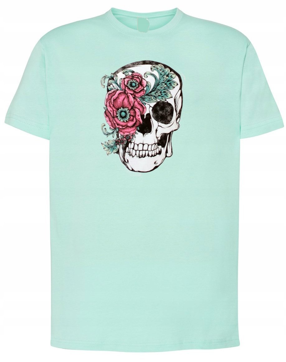 T-Shirt męski nadruk Czaszka z Kwiatami r.XS