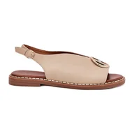 Sandały damskie - Płaskie Eleganckie Sandały Z Ozdobą Beżowe beżowy - miniaturka - grafika 1