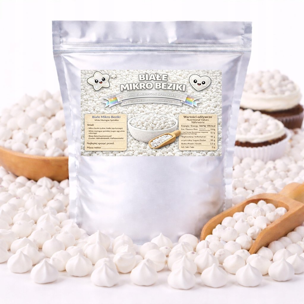 Mikro Beziki Białe - mini bezy do tortu deserów babeczek dekoracja 50g