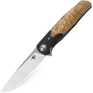 Scyzoryki - Bestech ASCOT 14C28N, Satin, Przekładka z włókna węglowego i G10+ drewno lightburl BG19D - miniaturka - grafika 1