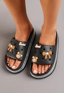 Czarne Klapki na Platformie z Ozdobnymi Aplikacjami na Szerokim Pasku Daissy - Klapki i japonki damskie - miniaturka - grafika 1