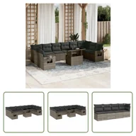 Sofy ogrodowe - The Living Store 11-częściowa sofa ogrodowa z poduszkami z szarego polirattanu - miniaturka - grafika 1