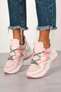 Czółenka - Różowe buty sportowe sneakersy sznurowane Casu 20G10/P - grafika 1