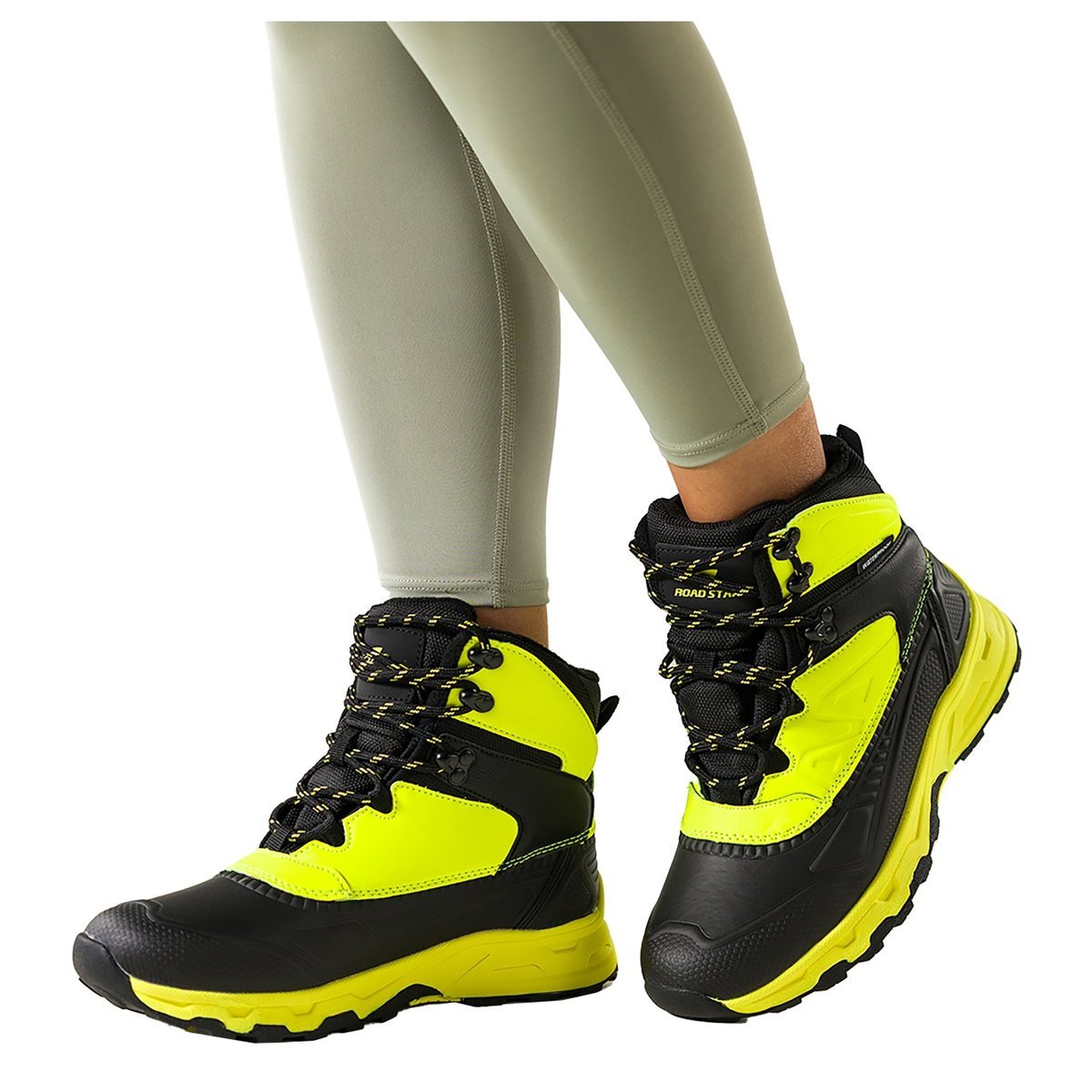 Czarne buty sportowe trekkingowe damskie wodoodporne na bieżnikowanej podeszwie sznurowane żółte wstawki Casu 7688-5D-39