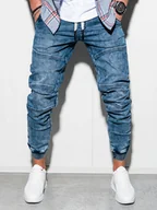 Spodnie męskie - Ombre Spodnie męskie jeansowe joggery P551 - niebieskie L - miniaturka - grafika 1