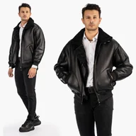 Kurtki męskie - Kurtka Męska Zimowa Ekoskóra Pilotka Z Kołnierzem Czarna Just Rebel 88569-9 L Czarny - miniaturka - grafika 1