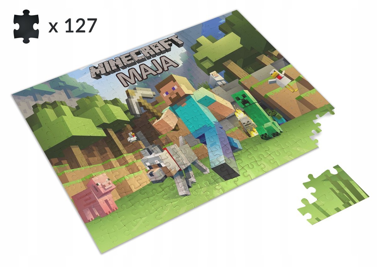 Puzzle + IMIĘ Dziecka + pudełko MINECRAFT Prezent 120 el.
