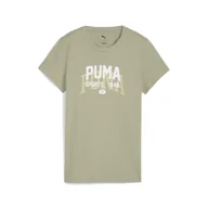 Koszulki sportowe damskie - Damska koszulka z grafiką w uniwersyteckim stylu PUMA Lux Army Green - miniaturka - grafika 1