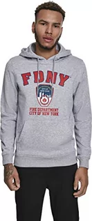 Bluzy męskie - York MERCHCODE FDNY męska bluza z kapturem Fire Department City Of New Hoody z nadrukiem logo szary szary (Heather Grey) S MC286 - grafika 1
