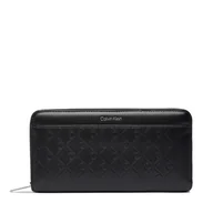 Portfele - Duży Portfel Damski Calvin Klein Emblem Aop Embossed Long Wallet LV04F1097G Czarny - miniaturka - grafika 1