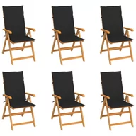 Fotele i krzesła ogrodowe - vidaXL Krzesła ogrodowe, 6 szt., czarne poduszki, drewno tekowe - miniaturka - grafika 1