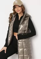 Kamizelki damskie - Złota Kamizelka z Wypukłym Pikowaniem Kapturem i Lakierowanym Efektem Damess - miniaturka - grafika 1