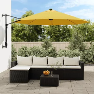 vidaXL Ścienny parasol ogrodowy z LED, żółty, 290 cm - Parasole ogrodowe - miniaturka - grafika 1