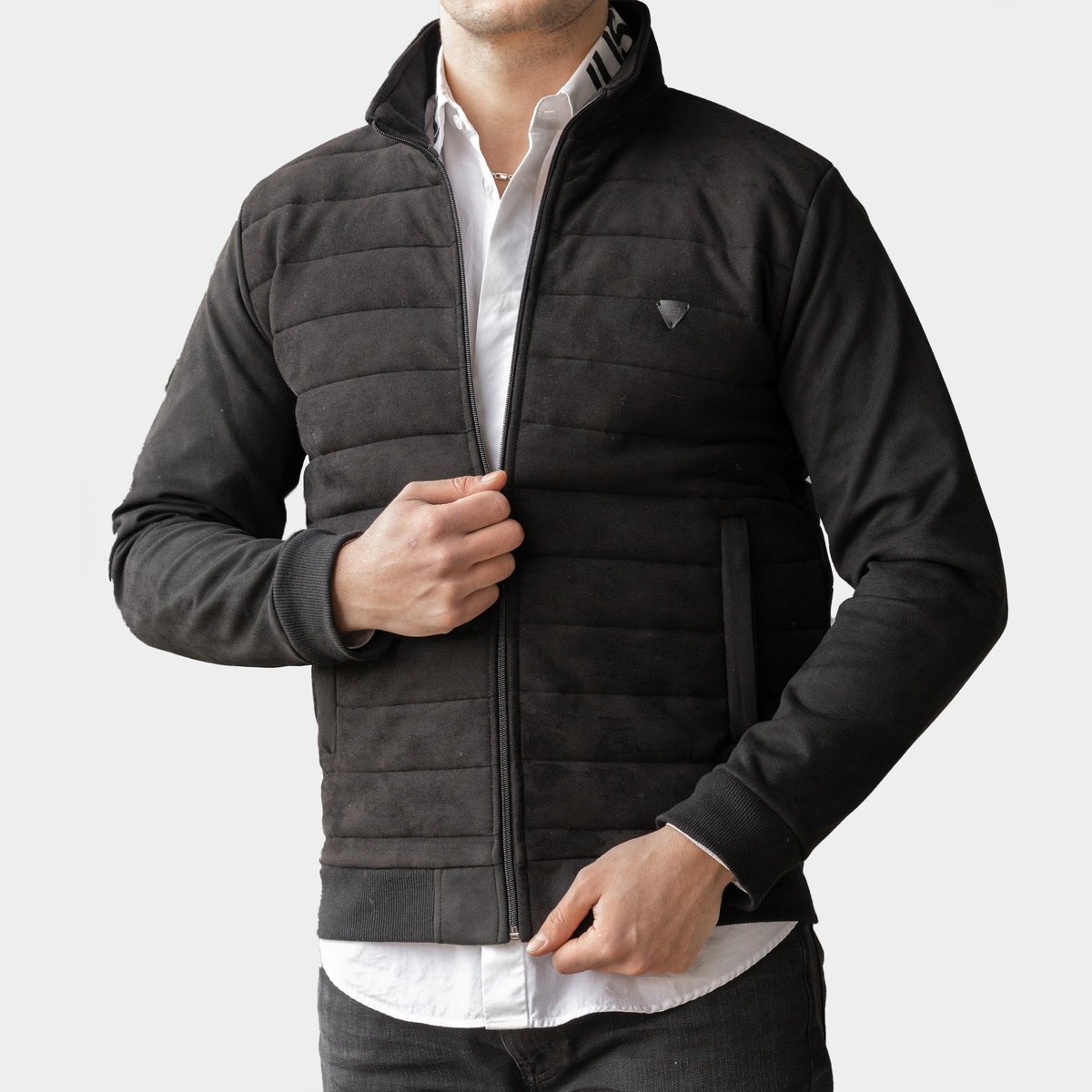 Kurtka Męska Rozpinana Bomberka w romby Czarna L Czarny