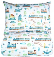 Pościel dla dzieci - Pościel lokomotywa samolot ciuchcia 160x200 dziecięca bawełniana biała - miniaturka - grafika 1