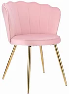 Krzesła - Różowe tapicerowane krzesło na złotych nogach - Ria - miniaturka - grafika 1