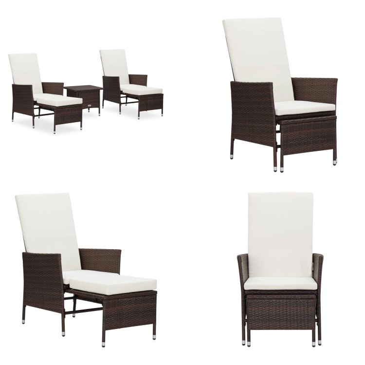 vidaXL 3-częściowy zestaw wypoczynkowy do ogrodu z poduszkami z polirattanu brązowy - Zestaw wypoczynkowy do ogrodu - Zestawy wypoczynkowe do ogrodu - Meble ogrodowe - Zestaw mebli ogrodowych