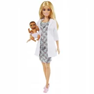 Lalki dla dziewczynek - Mattel Zestaw Kariera Lalka Deluxe Pediatra Blond włosy lekarz GYK01 + Karetka - Mobilna klinika Zestaw światła i dźwięki FRM19 GYK01+FRM19 - miniaturka - grafika 1