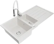 Zlewozmywaki z baterią - Mexen Andres zlewozmywak granitowy 1,5-komorowy z ociekaczem i baterią kuchenną Aster, biały - 6515-20-73450-02 - miniaturka - grafika 1